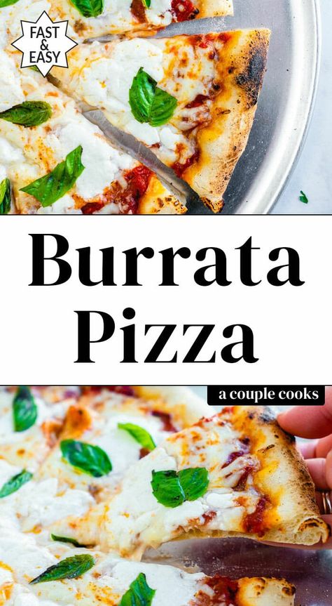 This burrata pizza is full of cheesy goodness and authentic Italian flavor! This rich and creamy cheese is the ultimate pizza topping. #burrata #pizza #burratapizza #italianpizza #burratacheese Casserole Pizza, Homemade Cheese Pizza, Pizza Appetizer, Pizzas Recipe, Burrata Pizza, Burrata Recipe, Authentic Italian Pizza, Recipes Pizza, Pizza Lunch