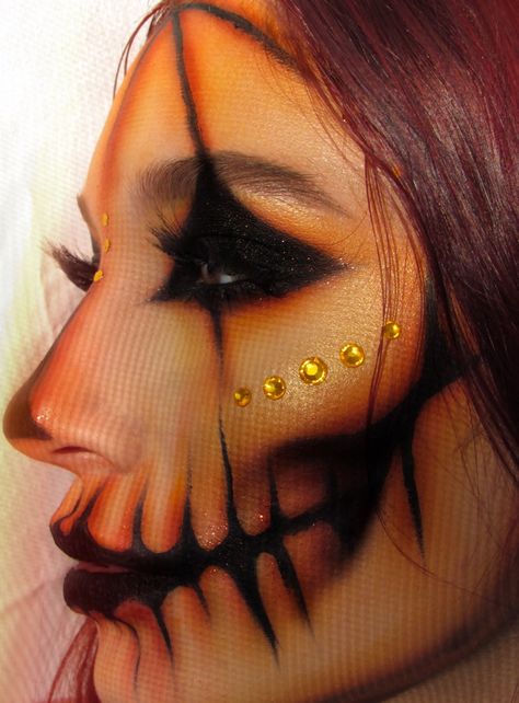 Pumpkin Sfx Makeup, Pumpkin Faces Makeup, Pumpkin King Makeup, Evil Pumpkin Makeup, Pumpkin Skeleton Makeup, Orange Skull Makeup, Halloween Makeup Face Paint, Pumpkin Glam Makeup, Pumpkin Queen Makeup