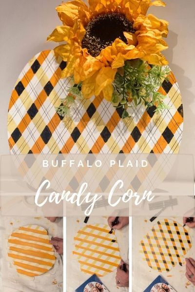 Buffalo Plaid Fall Decor, Elegant Fall Decor, Plaid Diy, Fall Candy, Paint Easy, Pumpkin Door Hanger, Tin Can Crafts, Diy Crafts For Adults, Buffalo Check Plaid