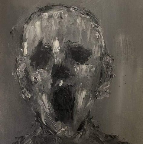 Painting Grey Art, Self Destroy Art, Oil Painting Expressionism, Expressionalism Art, Screaming Person, Screaming Painting, Depersonalisation Art, Person Screaming, Dark Painting Ideas