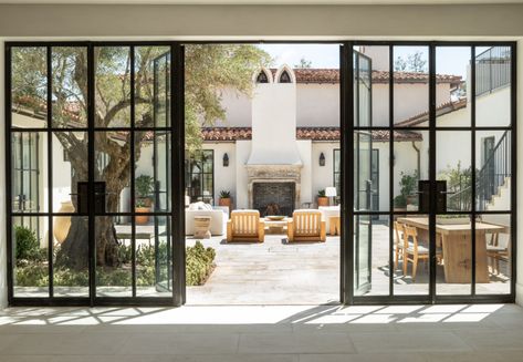 Private residence – Bel Air, Los Angeles, California | OZ Architects Spanish Colonial Courtyard, Colonial Courtyard, Oz Architects, Spanish Homes, Metal Windows, Spanish Modern, 0 Interest, Casas Coloniales, Spanish Style Homes