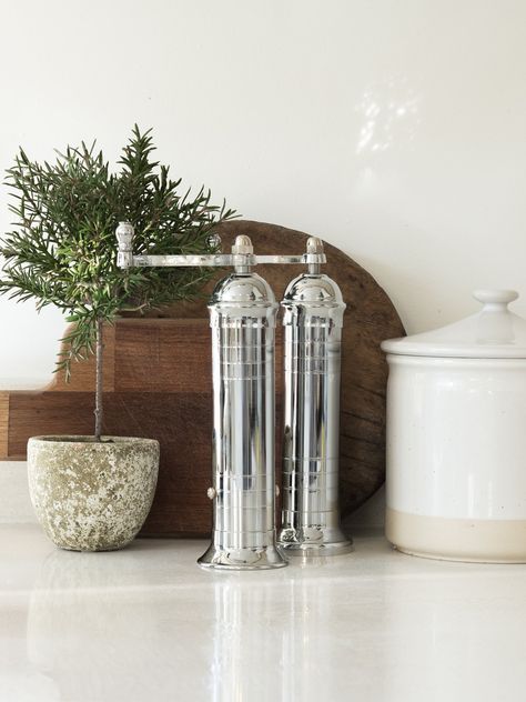 Kitchen Equipment Storage, Chrome Decor, Kitchen Item, Hudson Homes, Salt Mill, Salt And Pepper Mills, Equipment Storage, Salt And Pepper Grinders, Special A