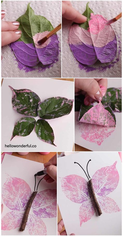 Leaf Butterfly Craft - Fun Nature Art and Craft For Kids Art Craft Butterfly, Arts And Crafts For Spring, Hand Over Hand Activities, Summer Time Activities For Toddlers, Garden Craft Ideas For Kids, Two Year Old Craft Ideas, Art Ideas For Students, Fairy Art Projects For Kids, Spring Themed Crafts For Kids