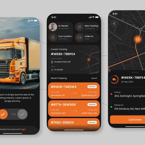 logistics app design Transportation Business, Logistics Design, Login Page Design, App Map, App Frame, Driver App, Car App, Ui Design Dashboard, App Design Layout