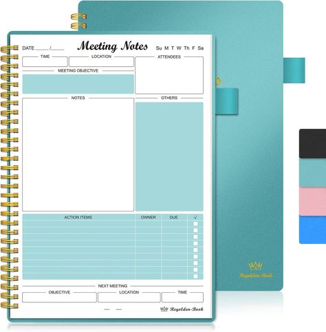 Amazon.com: Meeting Notebook for Work with Action Items, Project Planner Notebook for Note Taking, Office/ Business Meeting Notes Agenda Organizer for Men & Women, 160 Pages (7”x10”), Teal : Everything Else Planners For Men, Notebook For Work, Office Notes, Notes Book, Notes Notebook, Stationery Business, Business Notebooks, Agenda Organization, Business Notes