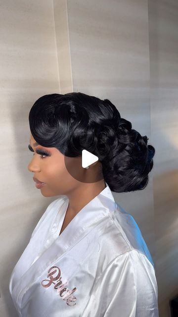 Tyiesha M on Instagram: "Luxury Bridal Updo 💎
Head piece @hcmluxurybride 

Do yall want more tutorials like this?

#bridalupdo #weddinghair #blackgirlhairstyles" Updo Styles For Black Women Weave, Black Wedding Updo Hairstyles, Black Bride Wedding Hairstyles, Harlem Nights Hairstyles Black Women, Black Bridal Updo, Wedding Hair Updo Black Women, Bridal Updo Black Women, Bridal Hair Updo Black Women, Black Wedding Hairstyles For Bride