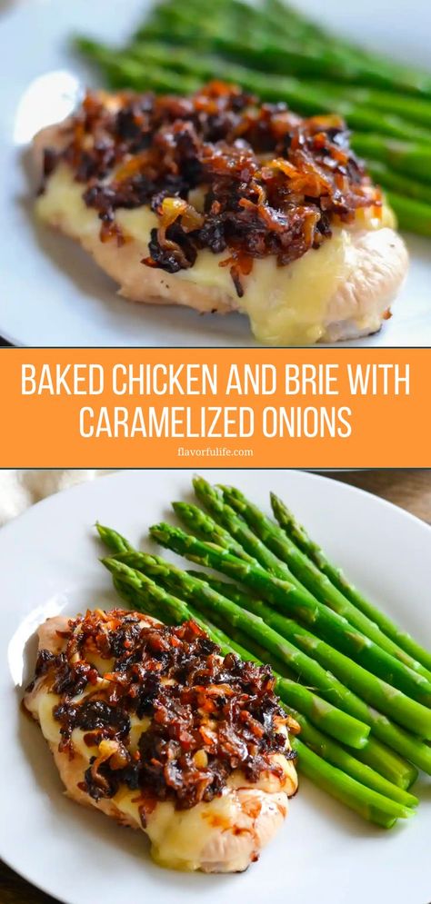 Combine chicken with brie cheese and caramelized onions for the best chicken to serve with mashed potatoes, asparagus, and more. It's my favorite way to make a baked chicken breast for guests or a family weeknight dinner. Let's make this caramelized onion and brie chicken together! Chicken Brie Recipe, Brie Recipes Dinner, Brie With Caramelized Onions, Chicken And Brie, Brie Chicken, Chicken And Cheese Recipes, Potatoes Asparagus, Baked Brie Recipes, Entree Dishes