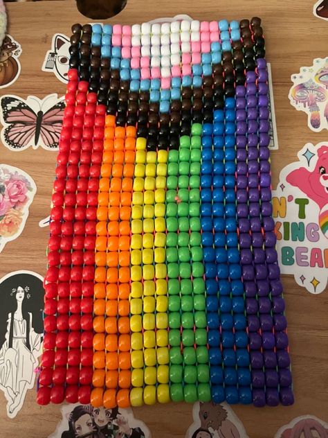 Scene Kandi, Progress Pride Flag, Kandi Cuff Patterns, Pony Bead Projects, Diy Kandi Bracelets, Pony Bead Bracelets, Pony Bead Crafts, Diy Kandi, Kandi Kid