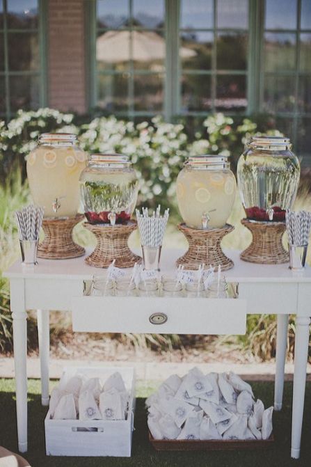 30 Amazing Outdoor Entertaining Ideas From Pinterest – SheKnows Drinks Fridge, Limonade Bar, Outdoor Drink Station, Wedding Drink Bar, Wedding Drink Station, Wedding Themes Summer, Beverage Center, Champagne Bar, Drink Station