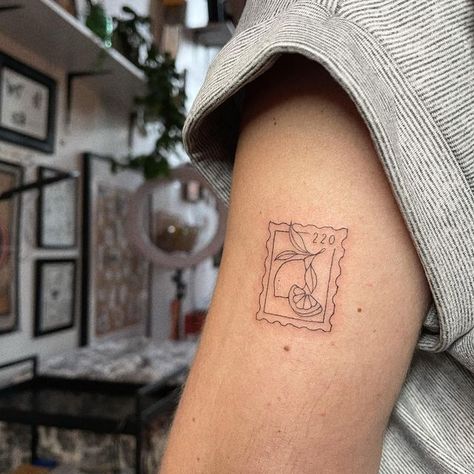 Europe Summer Tattoo, Lemon Stamp Tattoo, Lemon Stamp, Europe Tattoo, Stamp Tattoo, Tattoo Placements, Petite Tattoos, Cute Little Tattoos, Call Me By Your Name