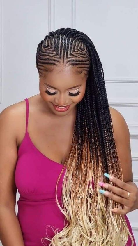 Fronter Hairstyle, Latest Hair Braids Styles 2023, Blue Black Braids, Ghanaian Braids, Blue And Black Braids, Updo Cabello Natural, Cornrows With Box Braids, Latest Braided Hairstyles, Gemini Hair