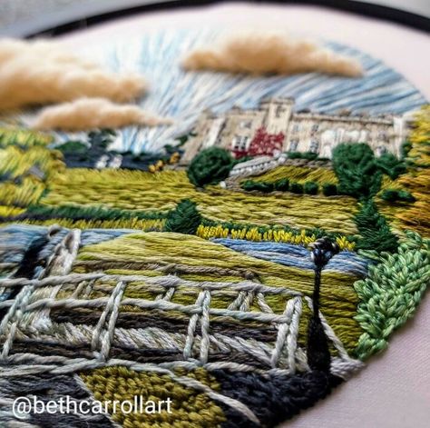 Ireland Embroidery, Irish Fields, Homes In Ireland, Stump Work, Embroidery Garden, Castle Ireland, Embroidery Beading, Beading Embroidery, County Donegal