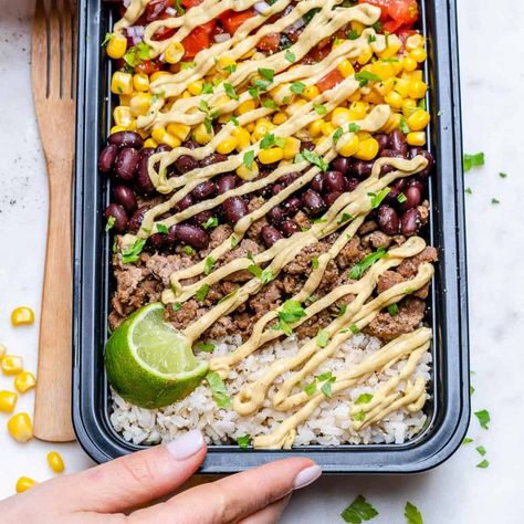 Easy Beef Burrito Meal Prep Bowl Recipe | Healthy Fitness Meals Beef Burrito Bowl Recipe, Beef Burrito Bowl, Ground Beef Burritos, Healthy Burrito, Beef Burrito Recipe, Burrito Bowl Meal Prep, Healthy Burrito Bowl, Burrito Bowl Recipe, Beef Burrito