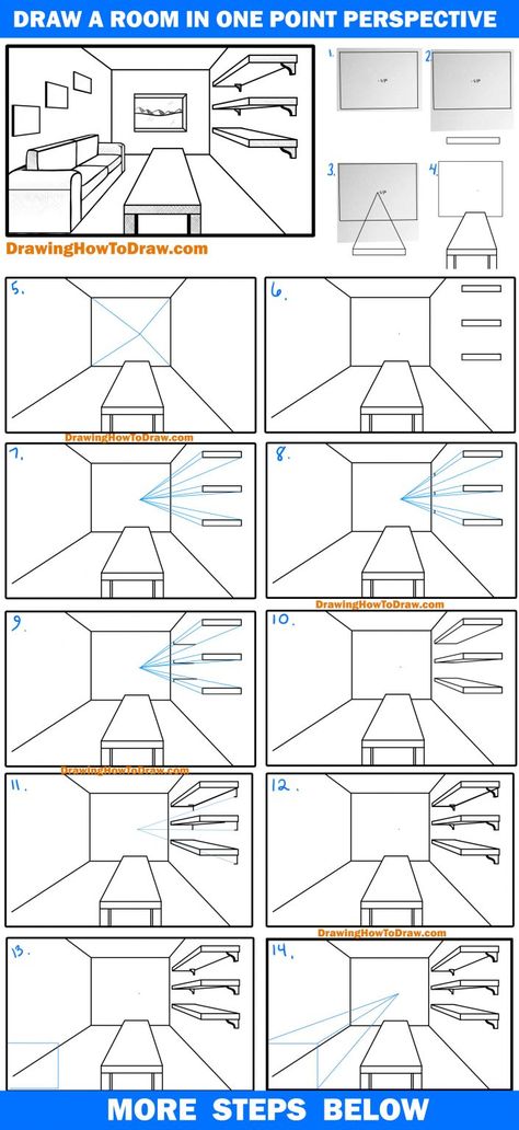 1 Point Perspective Drawing Step By Step, One Point Perspective Tutorial, How To Draw Prespective Sketches, How To Draw Perspective Room, 1point Perspective Drawing Easy, How To Draw Room Design, Step By Step Perspective Drawing, Practice Perspective Drawing, Perspective Drawing Reference Room