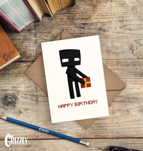 Minecraft Birthday Cards Handmade, Minecraft Birthday Card, Minecraft Enderman, Bday Gifts, Card Happy Birthday, Minecraft Birthday, Happy 2nd Birthday, Digital Printer, Happy Birthday Card