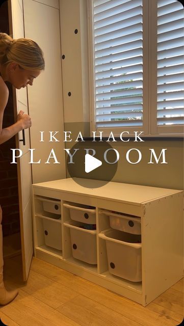 Geaneve McGeown|| Homestyling|| Renovation|| Manchester UK on Instagram: "Our playroom is for PLAYING & that’s why we are up cycling IKEA furniture here.

Using my window wall has enabled me to fit more furniture into the playroom, although not great for content creation as the light is effecting the reel quality.

Using two trofast units & a piece of laminated wood which I had cut to size @bandq_uk  I’ve created a desk for my son to draw, build legos & play with his play dough.

I painted his IKEA chair too & added some black stickers to the storage boxes I am pleased with how it has turned out 

#ikeahack #playroomideas #playroomorganization #ikeahacks #playroomdecor #playroominspo #playroom #kidsroominspo" Playmobil Storage Ideas, Playroom With Tv, Ikea Trofast Desk, Trofast Kids Room, Trofast Desk, Kids Play Corner In Living Room, Trofast Ikea Kids, Ikea Toy Storage Ideas, Trofast Lego