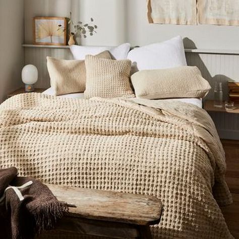 15 Tips and Ideas for a Cozy Home Refresh Tan Comforter, Waffle Comforter, Sunday Citizen, Brown Comforter, Simple Bed Designs, Neutral Bedding, Bed Comforter Sets, Brown Bedroom, Simple Bed