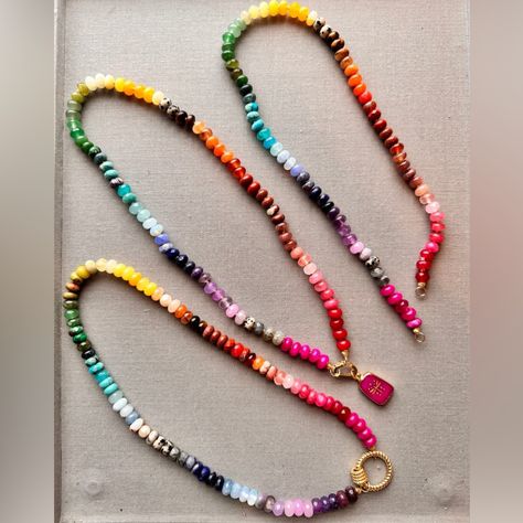 Beautiful Necklace Authentic Gemstones 8mm Gold Plated Clasp Length 19” Happy To Customize Yours! 6mm Bead Necklace, Bead Necklace Colorful, Layering Beaded Necklaces, Rainbow Stone Necklace, Bead Necklace Designs, Rainbow Necklaces, Trendy Beaded Necklace, Gemstone Necklace Diy, Colorful Beaded Necklace