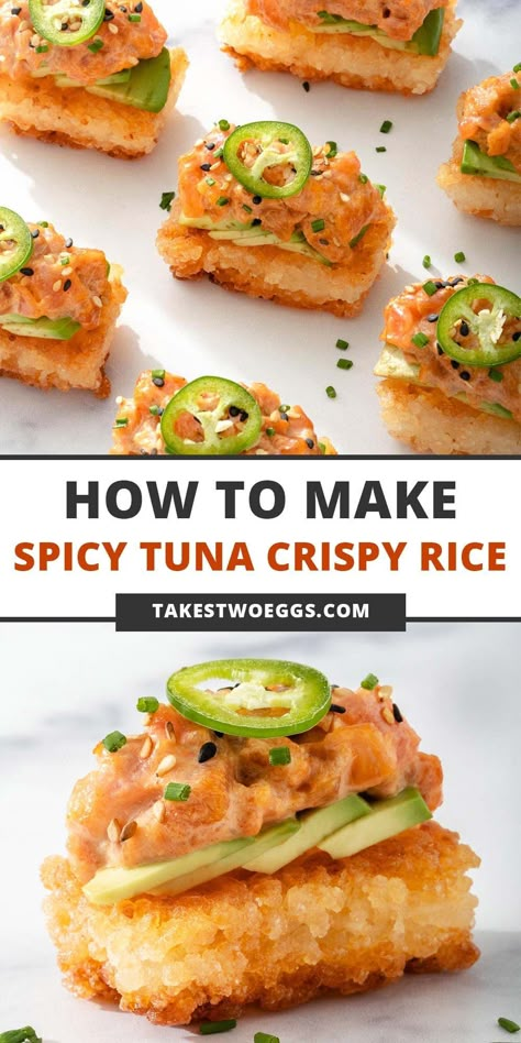 Spicy Tuna Crispy Rice, Tuna Crispy Rice, Sushi Recipes Homemade, Crispy Rice, Spicy Tuna, Sushi Recipes, Home Comfort, Think Food, Sushi Rice