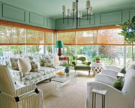 See This New Orleans Ranch's Classic Country Makeover Ranch Makeover, Sage Green Paint, Florida Room, New Orleans Homes, Neutral Paint Colors, Beautiful Dining Rooms, Ranch Style Home, Living Room Green, Home Additions