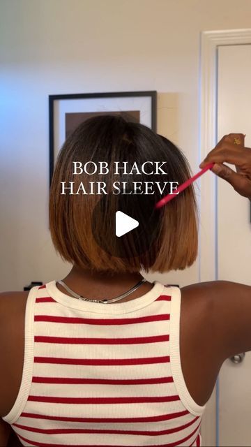 Claire Adekanye | Natural Hair on Instagram: "How I maintain my bob at night ✨💤💕  I’m officially learning how to style and keep this bob bobbing in 90+degree weather lol. How do yall maintain a silk press in the summer??  I really like this breathable sleeve. I sometimes sweat at night but this has kept my head cool! It’s not tight at all and it’s easy to put on. #bobhaircut #hairtutorial #hairhack  Products : hair wrap is created by @michelenathanssalon 💕💕" How To Sleep With A Bob Hairstyle, Black Hair Silk Press Natural, Silk Press Natural Hair With Bangs, Bob African American Hair, Natural Hair Down Styles, Bob Hair Clips Style, Relaxed Hair Bob Black Women, How To Silk Press, Silk Press Natural Hair Products