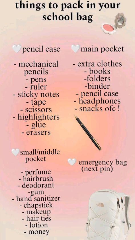 Schul Survival Kits, Middle School Essentials, Studie Hacks, School Emergency Kit, School Backpack Essentials, Middle School Survival, Preppy School Supplies, School Routine For Teens, Back To School Bag