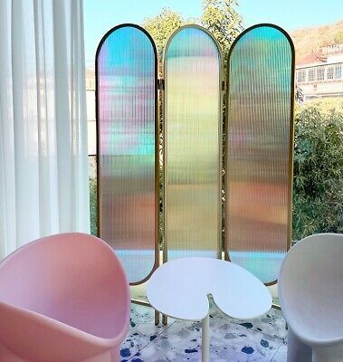 Dazzle Color Glass Screen, Room Divider | eBay Cute Room Divider, Changing Room Divider, Changing Screen Bedroom, Plexiglass Room Divider, Cute Room Dividers, Unique Room Divider, Dressing Divider, High Walls Decor Living Room, Stained Glass Room Divider