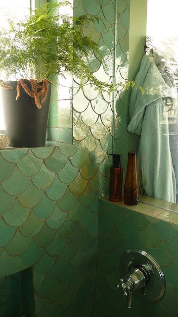 Mermaid tile #home #decor intersting for a kids bathroom Mermaid Interior Design, Mermaid Bathroom Ideas, Small Living Room Decoration, Mermaid Tile, Green Tiles, Mermaid Bathroom, Bad Inspiration, Mermaid Inspired, Dream Bathroom