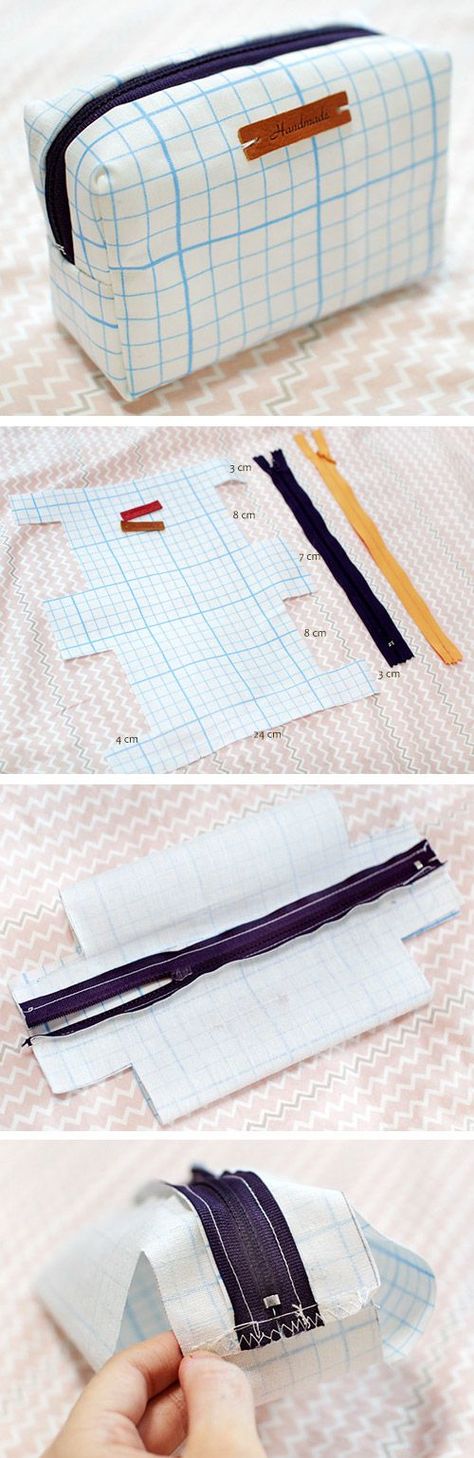 Small Make Up Bag Waterproof Fabric Case. Zip Pouch.  Sewing Tutorial in Pictures.  http://www.handmadiya.com/2015/11/how-to-make-toiletry-bag.html Sew Ins, Diy Sy, Projek Menjahit, Tas Mini, Sac Diy, Diy Sac, Pouch Sewing, Costura Diy, Trendy Sewing