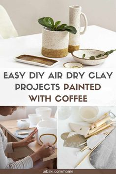 Air-drying clay is a fantastic material, perfect for beginning and advanced crafters to create impressive DIY projects. It is natural, non-toxic, and easy to work with, so you can safely use it with your children. In this post, we want to show you some inspiring ideas so that you can create beautiful pieces of decoration for your home, you will see how versatile and easy-to-use air-dried clay is. There's a little twist here too, these designs are painted and decorated with coffee! It may seem... Diy Self Drying Clay, Air Dry Clay How To Use, Hobby Clay Ideas, Das Clay Projects, Self Drying Clay Projects, Cool Clay Projects, At Home Pottery Diy Projects, Fimo Clay Ideas Easy, Dry Air Clay Ideas