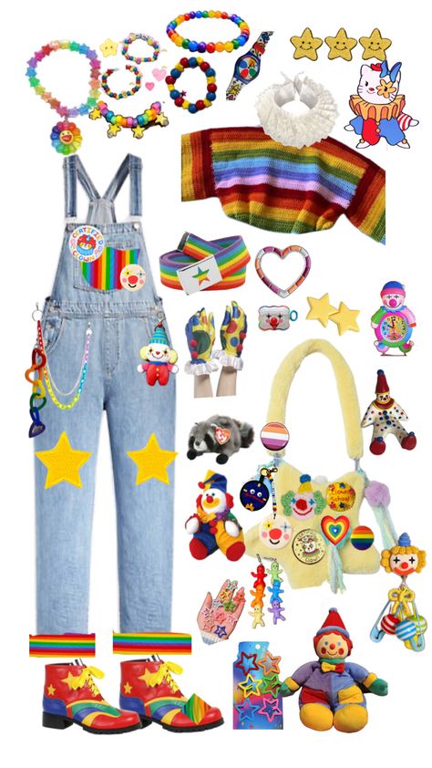 Clowncore Fashion, Clowncore Outfit, Kid Core Outfits, Clown Halloween Costume, Clown Clothes, Clown Halloween, Slay Outfits, 2000s Clothes, Modesty Outfits