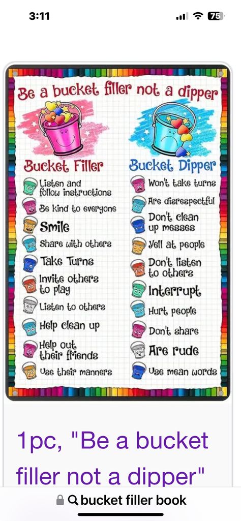 Bucket Dippers And Bucket Fillers, Bucket Filler Reward System, Be A Bucket Filler Not A Dipper, Bucket Filler Bulletin Board, Bucket Filler Book, Classroom Aesthetic, Future Educator, Fill Your Bucket, Emotions Preschool