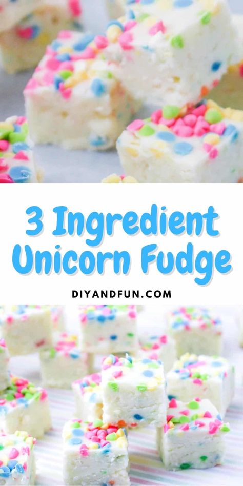 Diy Unicorn Treats, Fudge 3 Ingredients Easy, Easy Treats To Make 3 Ingredients, 3 Ingredient Baking, 3 Ingredient Candy, 3 Ingredient Recipes No Bake, 3 Ingredient Fudge Recipes Easy, Easy Kid Recipes Fun No Bake, Quick Easy Bake Sale Items