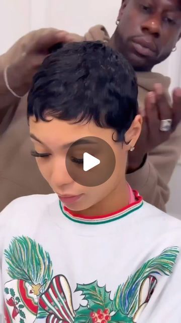 Pixie Haircut For Black Women Outfit, Short Hairstyles For Relaxed Hair, Short Black Hair Color Ideas, Curling Short Hair Black Women, How To Do Pin Curls For Short Hair, Side Swept Pixie Haircut, Pixie Waves Black Women, Short Straight Pixie Haircuts, Finger Wave Pixie Cut