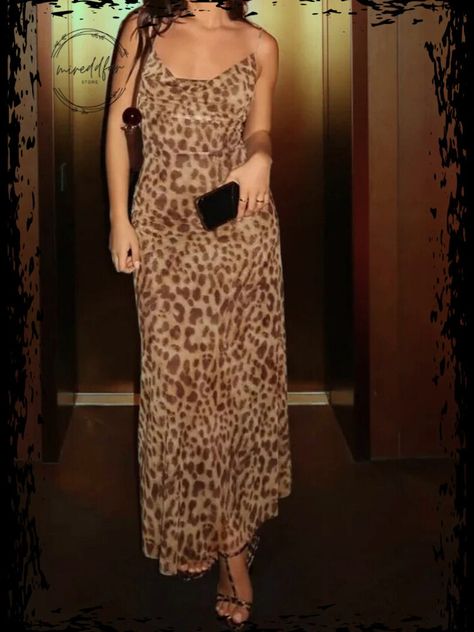 Chic Leopard Print Maxi Dress, Sexy Spaghetti Strap Slip Dress, Bodycon Evening Gown, Animal Print Party Dress, Clubwear Leopard Silhouette, Party Long Dress, Leopard Print Maxi Dress, How To Fold Sleeves, Ankle Length Dress, Womens Knit Dresses, Clubwear Dresses, Summer Vintage, Suspender Dress