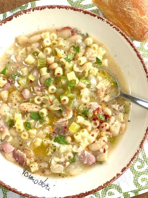 White Pasta Fagioli White Pasta Fagioli, Italian Soups, Lidia's Recipes, Pasta Fagioli Recipe, Pasta Fagioli Soup, Pasta E Fagioli Soup, Fagioli Soup, Homemade Soups, Lidia Bastianich