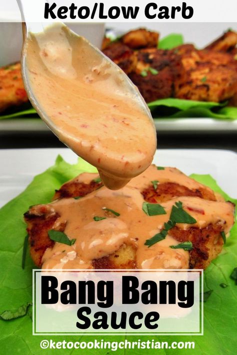 Copycat version of Bonefish Grill's sauce, this has a great spicy kick of flavor from the chili sauce and Sriracha!  This easy Keto friendly sauce is great on tacos, salmon, bang bang shrimp and even as a dip for chicken tenders! #bangbangsauce #ketobangbangsauce #bangbangshrimp Salmon Bang Bang, Dip For Chicken, Keto Condiments, Bang Bang Sauce, Keto Sauces, Bang Bang Shrimp, Low Carb Sauces, Keto Friendly Desserts, Keto Foods