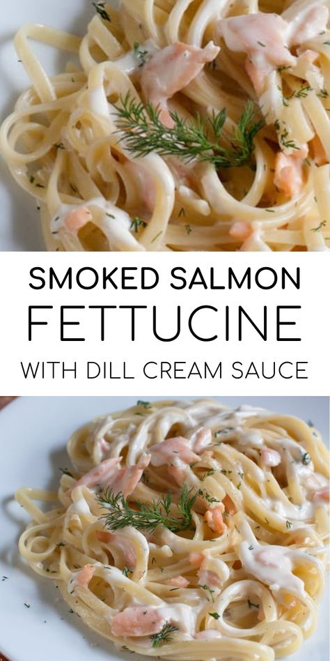 Salmon Fettucini Recipe, Salmon Fettuccine, Pasta With Smoked Salmon, Holiday Seafood Recipes, Easy Dinner To Make, Salmon With Cream Sauce, Salmon Spaghetti, Dill Cream Sauce, Fettuccine Recipe