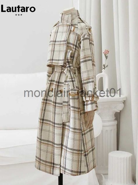 Long Wool Coat Women, Plaid Trench Coat, Wool Coat Women, Long Wool Coat, Coat For Women, Female Clothing, Plaid Coat, Long Sleeves Coats, Plaid Fashion