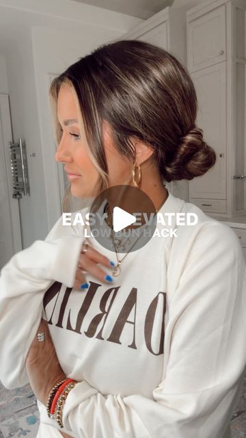 Cristina Stults on Instagram: "This easy low bun hack will change your life 😚  Comment “bun” for the 🔗’s to my favorite hair ties + this outfit!   🫧hair ideas, hair hack, hair goals, hair tutorials, beauty, hair obsessed, hairdresser, updo, low bun, elevated hair, extensions, balayage" Low Bun Hack, Easy Low Bun, Low Bun, Hair Up Styles, Easy Summer, Hairstyles For School, Change Your Life, Up Styles, Up Hairstyles