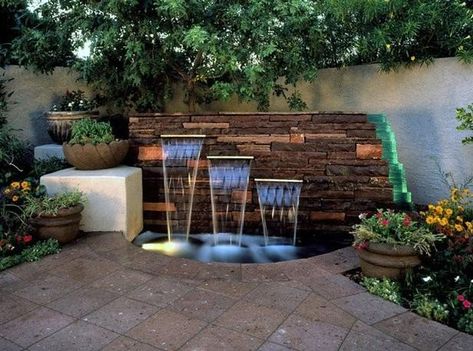 https://foter.com/outdoor-corner-fountains Water Fountain Design, Taman Air, Water Feature Wall, Outdoor Water Features, Fountains Backyard, Garden Waterfall, Fountain Design, Backyard Water Feature, Waterfalls Backyard