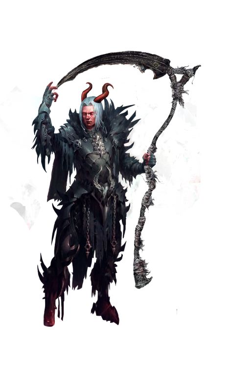 Tiefling with scythe Medieval Character, Aliens History, Character Inspo, Art Characters, Character Concept, Dungeons And Dragons, Concept Art, Batman, History