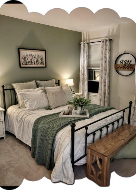 Redecorate Bedroom, Room Makeover Bedroom, Bedroom Green, Master Bedrooms Decor, Remodel Bedroom, Room Inspiration Bedroom, Room Ideas Bedroom, Apartment Room, Guest Bedrooms