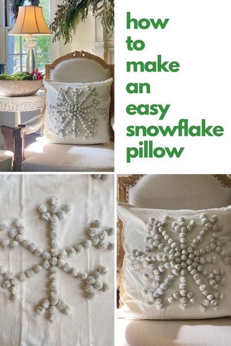 Snowflake Pillows, Easy Snowflake, 100 Year Old Home, Christmas Pillows Diy, Xmas Pillows, Throw Pillow Diy, Christmas Wreath Craft, Snowflake Pillow, How To Make Snowflakes