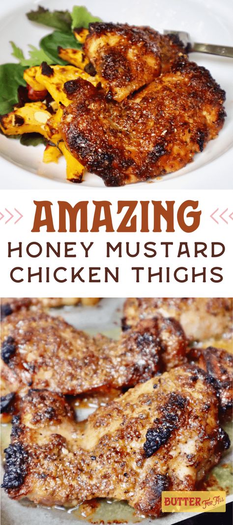 Honey Mustard Chicken Marinade, Mustard Marinade For Chicken, Mustard Marinade, Chicken Thighs In Oven, Honey Mustard Marinade, Boneless Skinless Chicken Thigh Recipes, Baked Boneless Chicken Thighs, Honey Mustard Chicken Thighs, Juicy Chicken Thighs