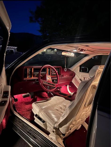 White leather, red interior Dark Red Car Interior, Red Velvet Car Interior, Red Leather Car Interior, Red And Black Car Interior Aesthetic, Red Car Decorations Interior, Red Car Interior Decor, Red Car Interior, Red Interior Car, Pink Car Interior