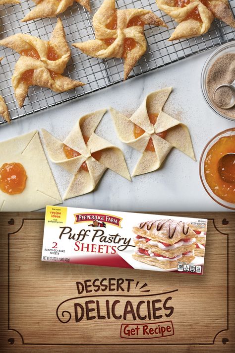 Pinwheel Pastry Recipes, Pastry Puffs Recipe, What To Make With Pastry Sheets, Christmas Desserts With Puff Pastry, Puff Pastry Shaping Ideas, Fun Pastries To Make, Puff Pastry Sheets Recipes, Puff Pastry Dessert Pinwheels, Pastry Sheet Desserts