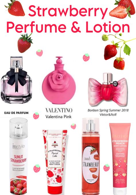 Strawberry Self Care, Strawberry Scented Products, Strawberry Skincare, Strawberry Perfume, Fruit Perfumes, Strawberry Scent, Fragrance Lab, Perfume Lotion, Charmmy Kitty