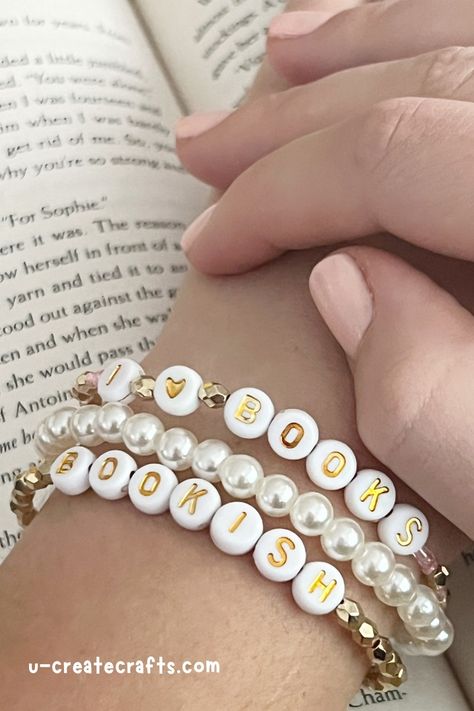 DIY Bookish Beaded Bracelets - U Create Book Bracelets, Word Of The Year, Diy Beaded Bracelets, Knit Jewelry, Beading Cord, Wrapping Party, Decorative Beads, Tassel Bracelet, Paper Crafts For Kids