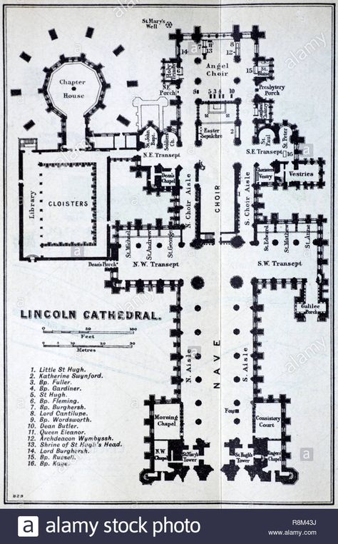 Cathedral Floor Plan, Floor Plan Illustration, Plan Illustration, Castle Layout, Lincoln Cathedral, Dungeon Maps, Early 1900s, Choir, Floor Plan